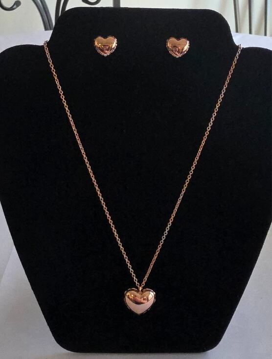 Marc Jacobs Jewelry - Marc Jacobs Rose Gold Heart Necklace & Stud Earrings Jewelry Set